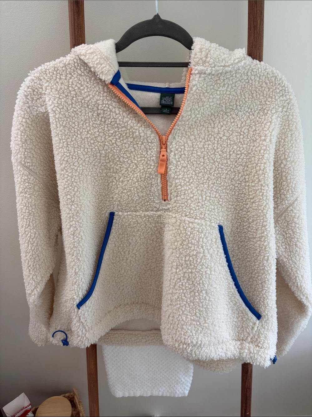 wild fable Cream Sherpa Pullover with Blue and Peach Accents